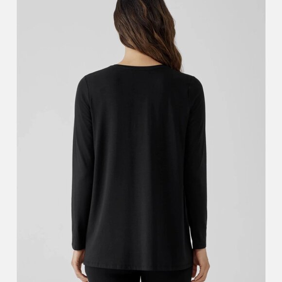 Eileen Fisher Black Fine Jersey Crew Neck Long Length Top - Picture 3 of 5